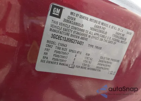 2008 Chevrolet Silverado 1500 Lt1 from USA, damaged, VIN 3GCEC13J68G274401